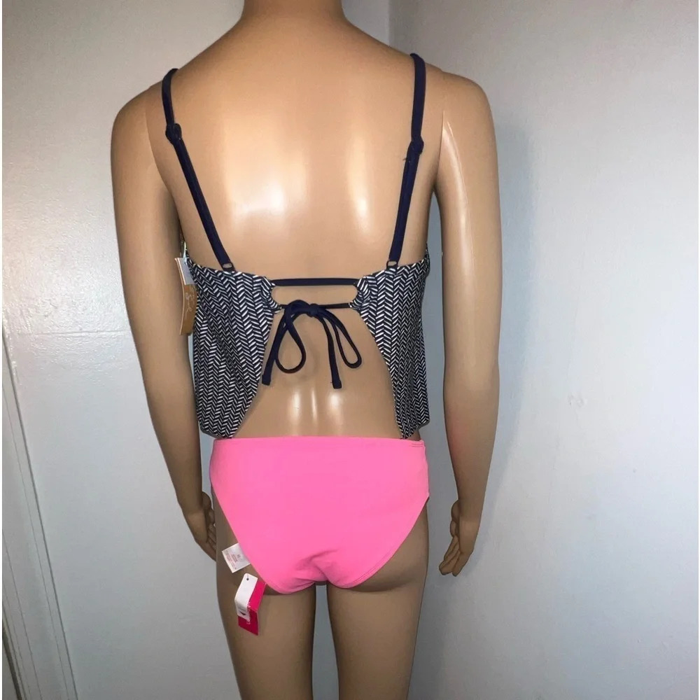 Kona Sol, S,NWT, crop style,chevron print‎ tankini, square neckline adj shoulder - Picture 3 of 9